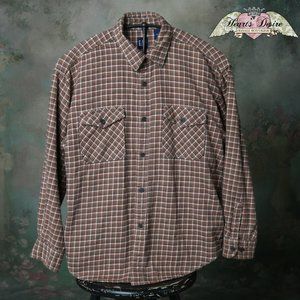 Gap Boys Flannel Button Down Shirt Rust Khaki Brown Ivory 2 Pocket Cozy Soft